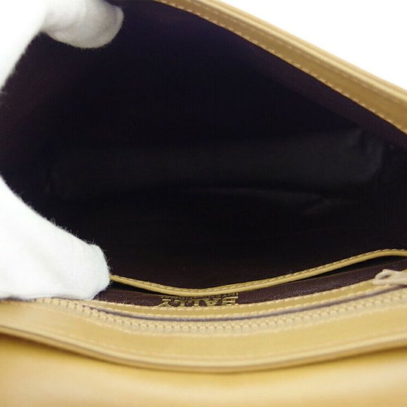 AUTH Bally shoulder bag B Mark beige leather